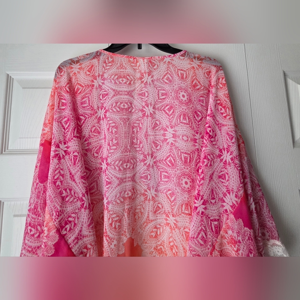 In Bloom Bohemian Light Weight Tye Dye Lace Ruffled Robe Size XL - Picture 10 of 14